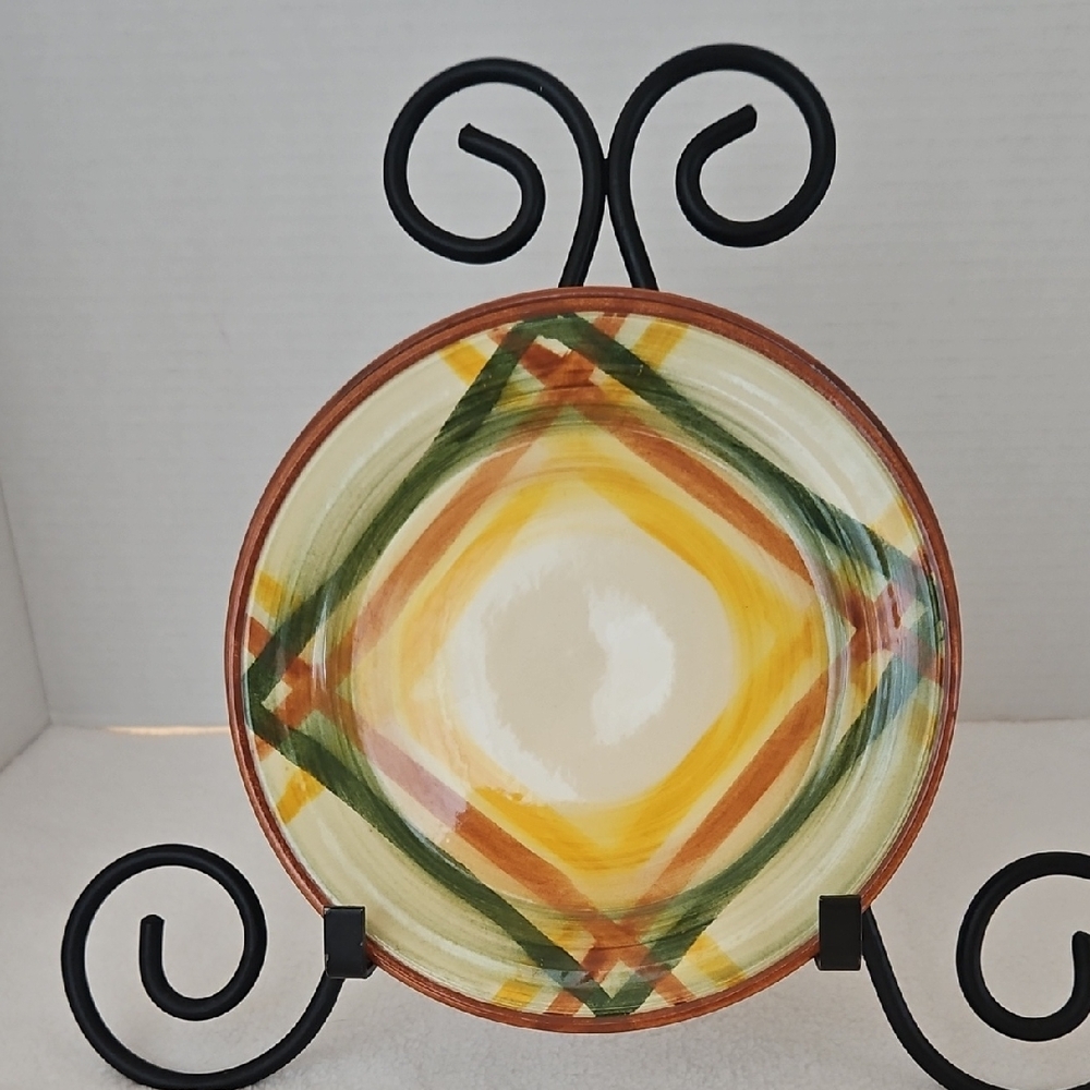 Vernonware HomeSpun Metlot Plaid Vintage Brown Greens Pottery Bread Plates